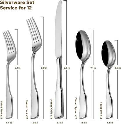 Alata Kate 65-Piece Silverware With Utensil-Serving Set, Service for 12, Stainless Steel Flatware