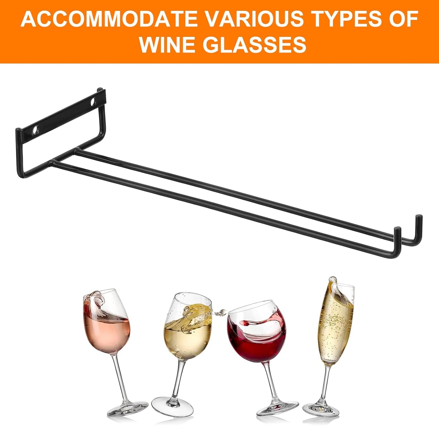 uxcell 5Pcs Wine Glass Rack, 11.81 Inch Iron Wine Glasses Rack Under Cabinet Stemware Rack - Wall