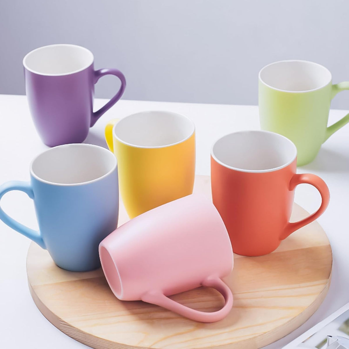 Coffee Mugs Set of 6, 12oz Ceramic Coffee Mugs with Handle, Colorful Matte Porcelain Coffee Mug for