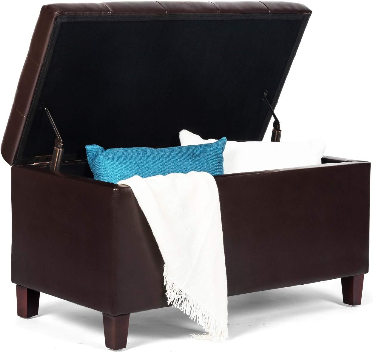 Asense Storage Ottoman Bench, Faux Leather Upholstered End of Bed Bench with Safety Hinge Wooden