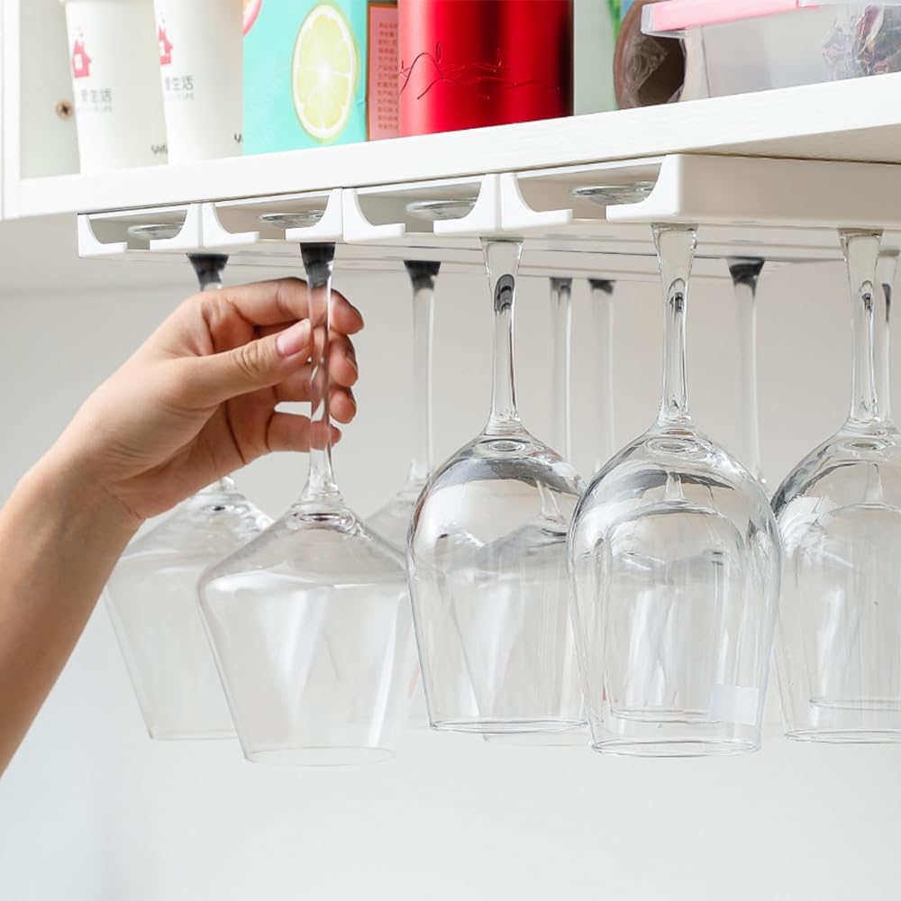 4 Pcs Wine Glass Holder Under Shelf or Cabinet Punch-free,Stemware Rack Glassware Drying Storage