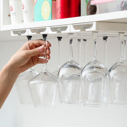 4 Pcs Wine Glass Holder Under Shelf or Cabinet Punch-free,Stemware Rack Glassware Drying Storage