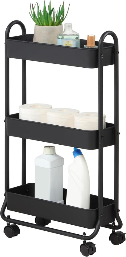 SunnyPoint Slim Rolling Storage Cart, 3 Tier Bathroom Storage Organizer Bathroom, Laundry Utility