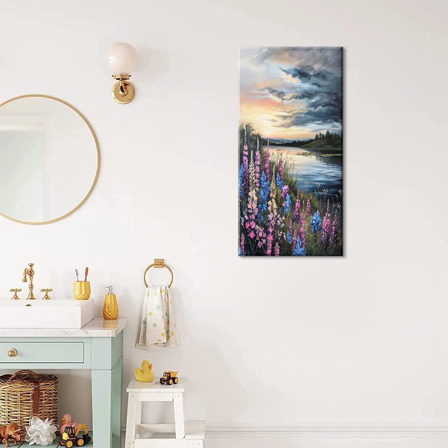 LASMOND Beautiful Colorful Grassland by Riverbank Landscape Wall Art Decor Artwork for Bedroom