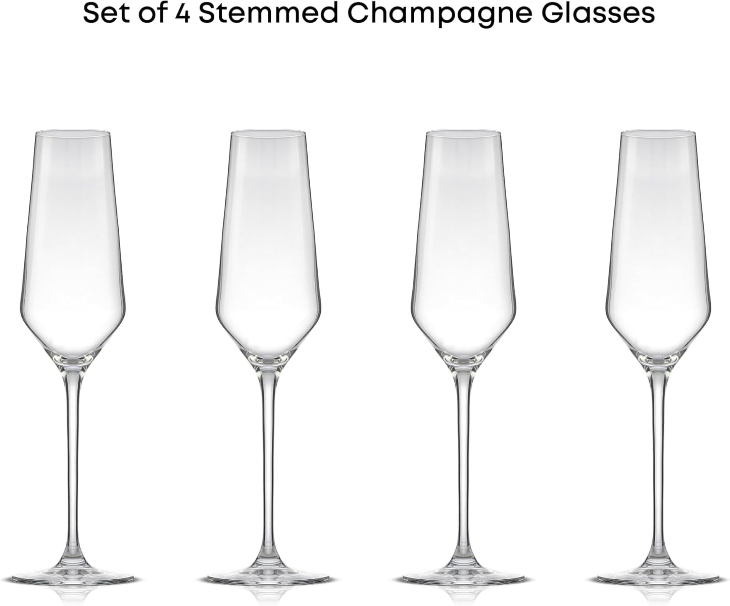 JoyJolt Champagne Glasses Layla Collection, Set of 4 – 6.7 oz Elegant Crystal Stemmed Champagne