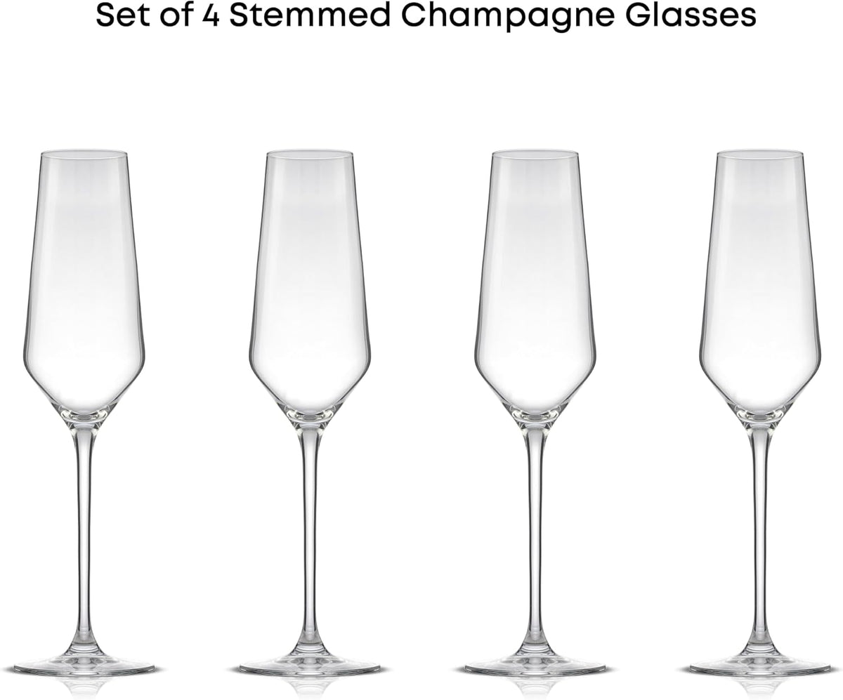 JoyJolt Champagne Glasses Layla Collection, Set of 4 – 6.7 oz Elegant Crystal Stemmed Champagne
