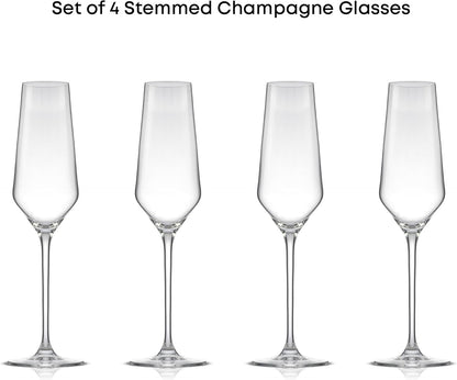 JoyJolt Champagne Glasses Layla Collection, Set of 4 – 6.7 oz Elegant Crystal Stemmed Champagne