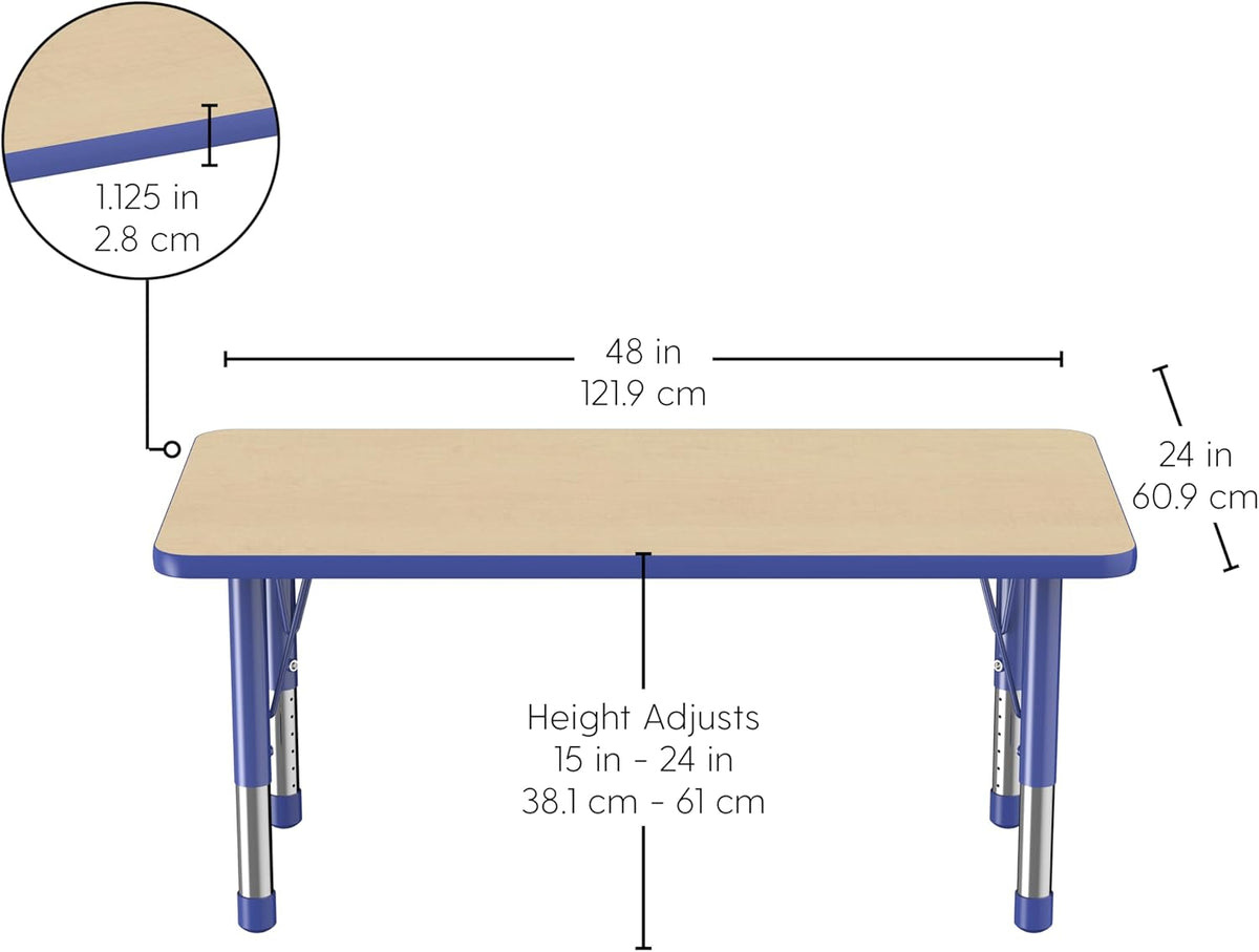 FDP Rectangle Activity School and Kids Classroom Table (24 x 48 inch), Toddler Legs, Adjustable