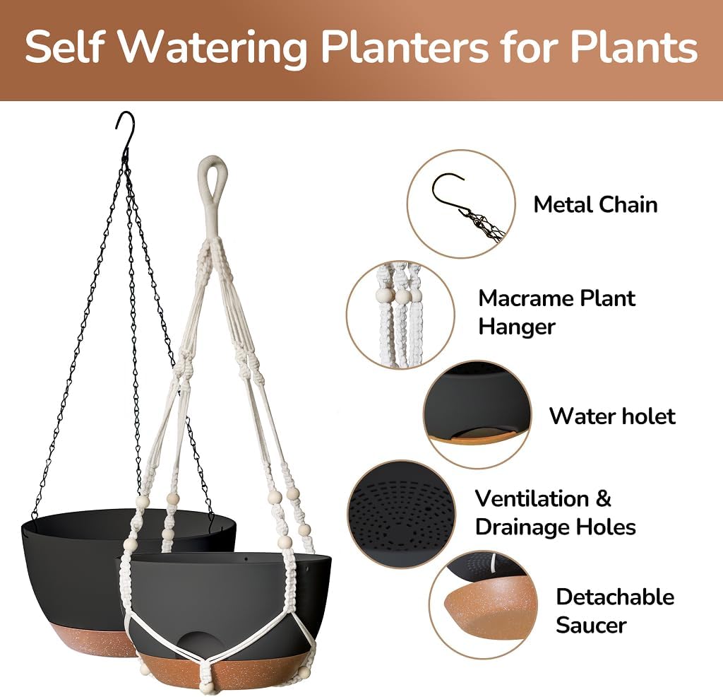 12 Inch Hanging Baskets for Plants Outdoor, Hanging Planters for Indoor Outdoor Plants, Hanging