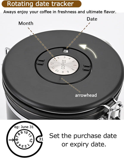 Coffee Canister Airtight Storage Container Stainless Steel Coffee Jar with Scoop,Date Tracker CO2