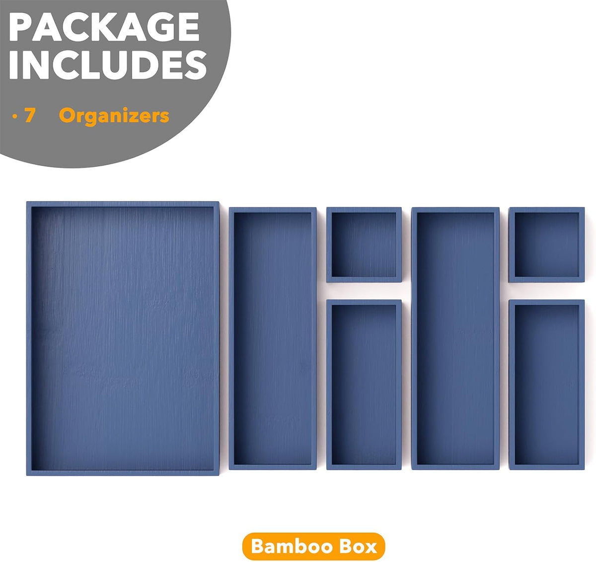 SpaceAid 7-Piece Bamboo Drawer Organizer Storage Boxes Set, Wood Tray Junk Drawer Organizers