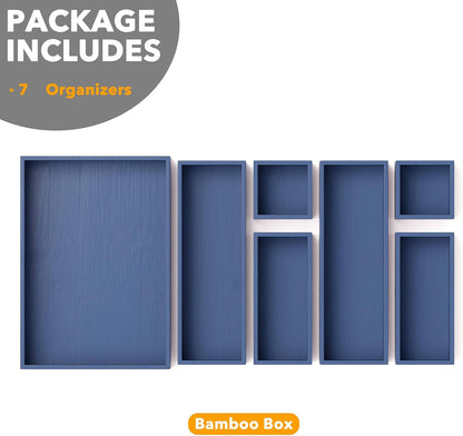 SpaceAid 7-Piece Bamboo Drawer Organizer Storage Boxes Set, Wood Tray Junk Drawer Organizers