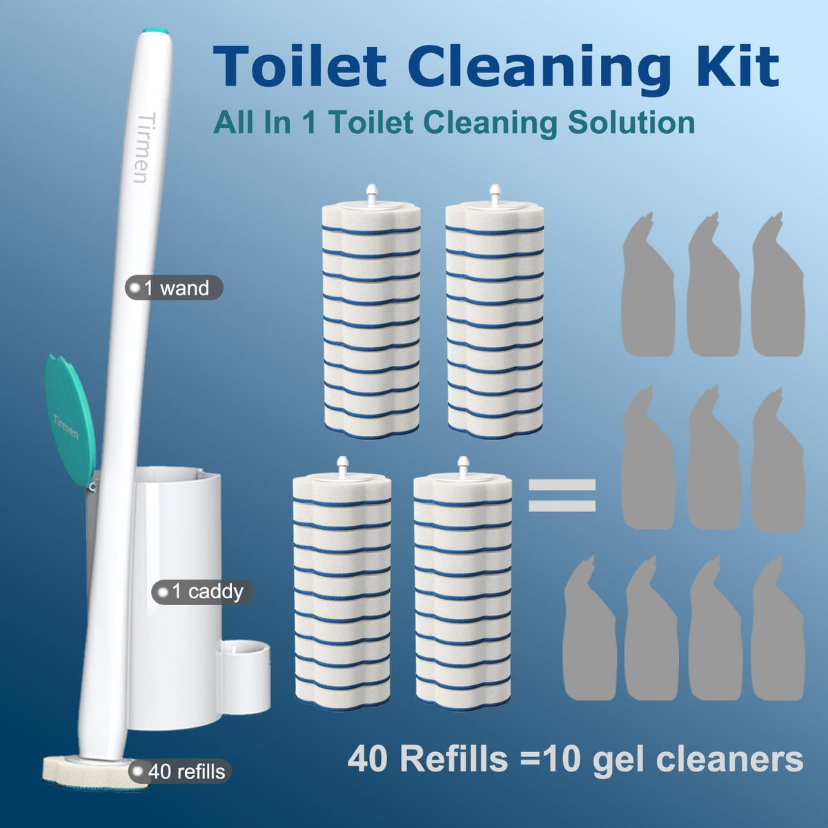 Disposable Toilet Brush: Toilet Bowl Brush and Holder Set with 40 Wand Refills, Upgraded Handle, 2X