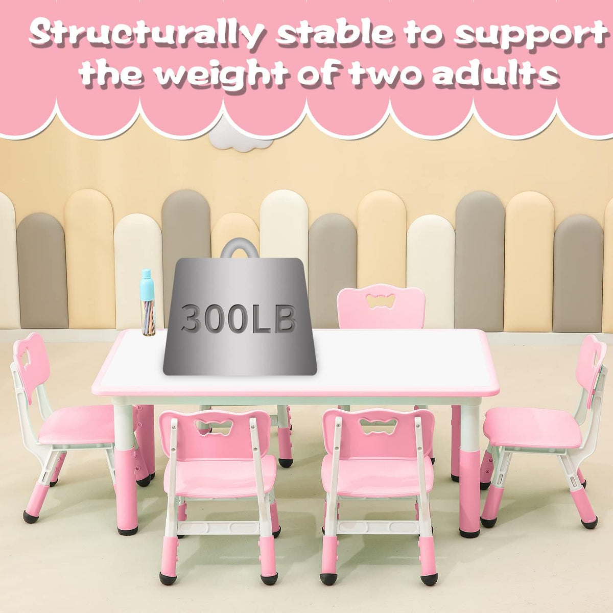 Children's Table and Chair Set Suitable for Boys and Girls Age 2-12 Height Adjustable Table top Can