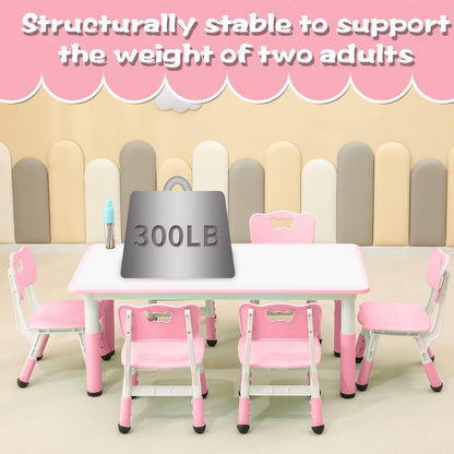 Children's Table and Chair Set Suitable for Boys and Girls Age 2-12 Height Adjustable Table top Can