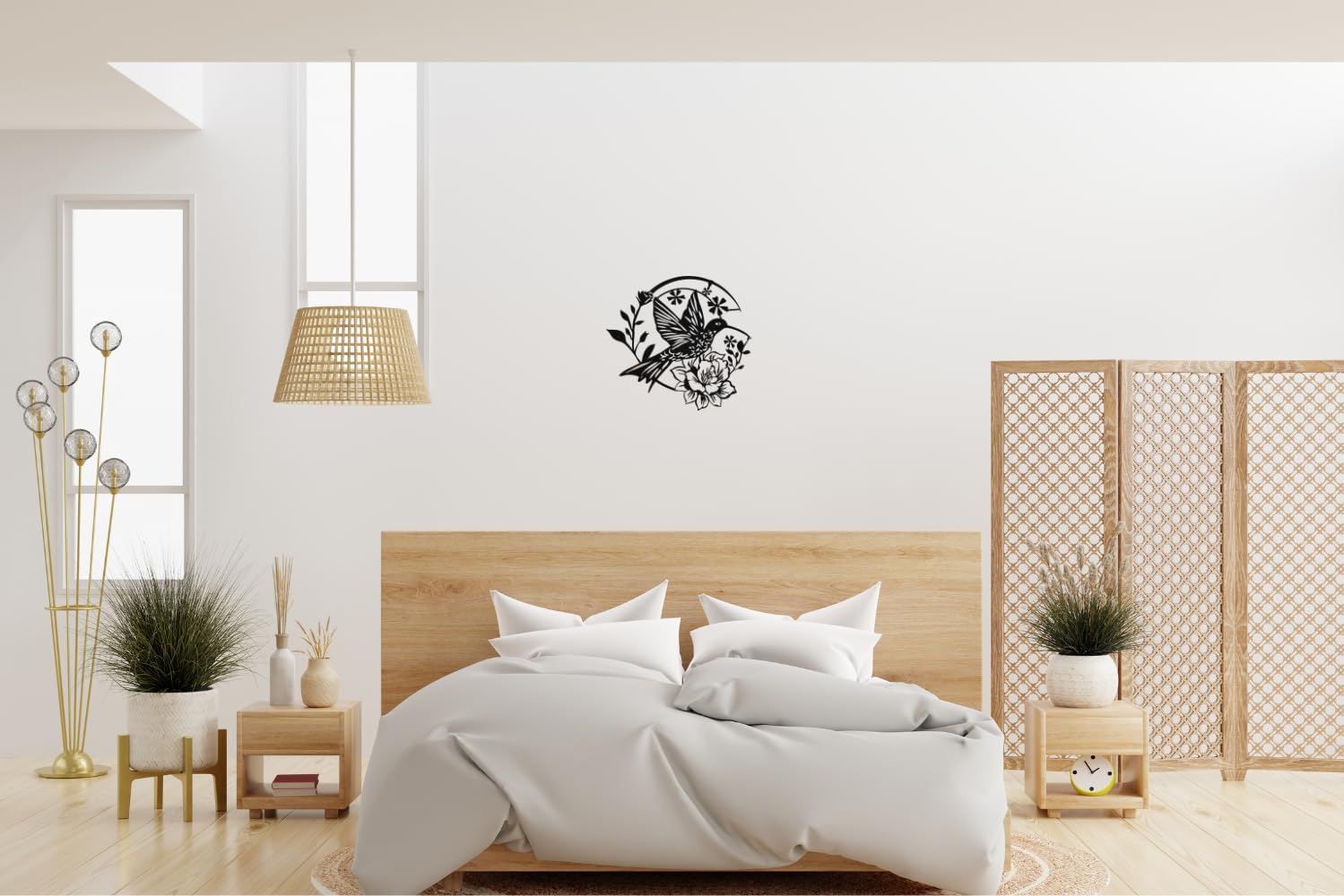SHIMANY Black Metal Wall Art - Hummingbird Hanging Wall Sculpture with Floral Design for Bedroom