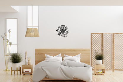 SHIMANY Black Metal Wall Art - Hummingbird Hanging Wall Sculpture with Floral Design for Bedroom
