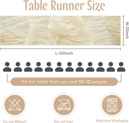 Sioloc 1 Pack Beige Cheesecloth Table Runner Fall Autumn Decor for Home 10ft Table Cloth for Tea