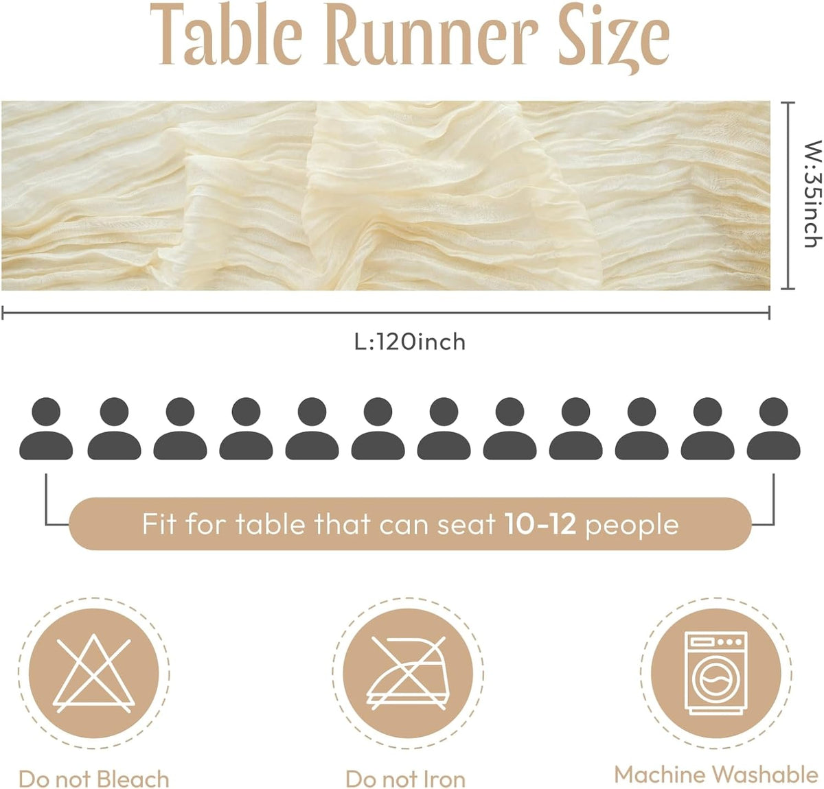 Sioloc 5 Pack Beige Cheesecloth Table Runner Fall Autumn Decor for Home 10ft Table Cloth for Tea