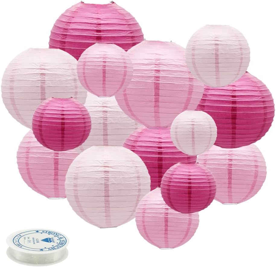 Round Chinese Paper Lanterns Decorative 15pcs Wedding Birthday Party Valentine's Day Baby Showers