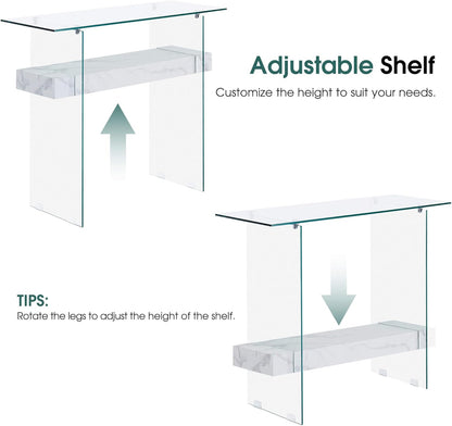 ivinta Glass Entry Table with Storage, 39.4" Modern Console Table for Living Room, Foyer, Hallway
