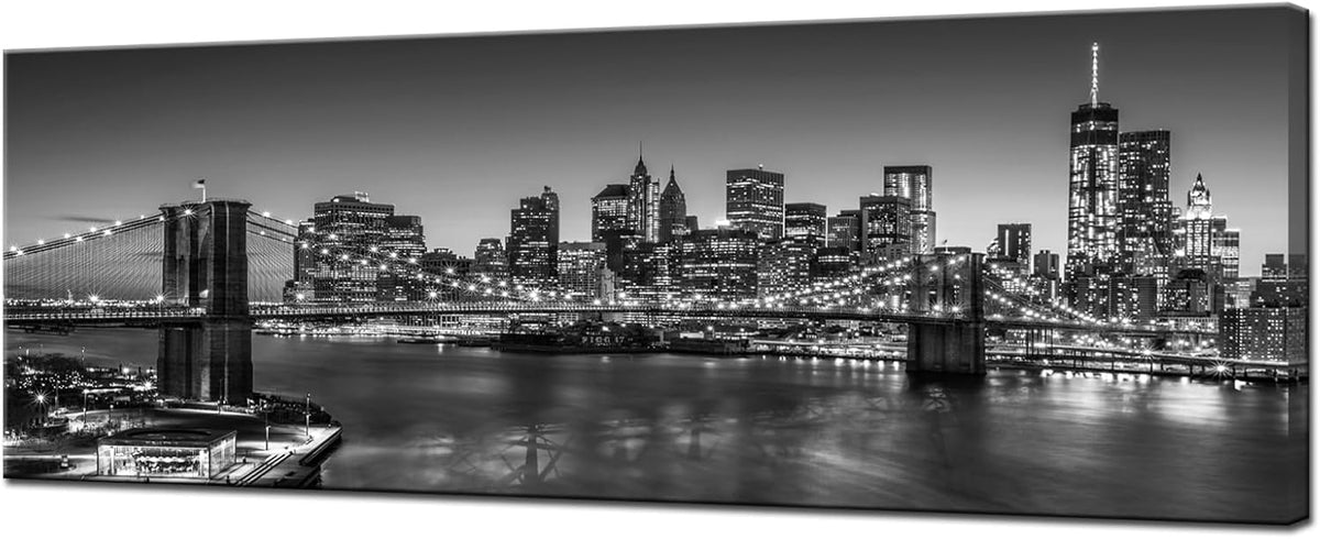 Biuteawal - Black and White Brooklyn Bridge Canvas Wall Art New York City Picture Print Manhattan