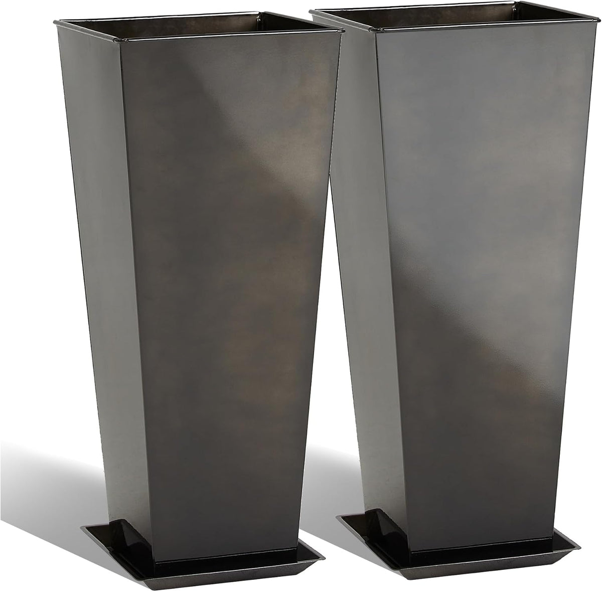 KOL 25''H. Bright Glazed Planter with Drainage Hole, Set of 2, Tall Galvanized Steel Planter Pots