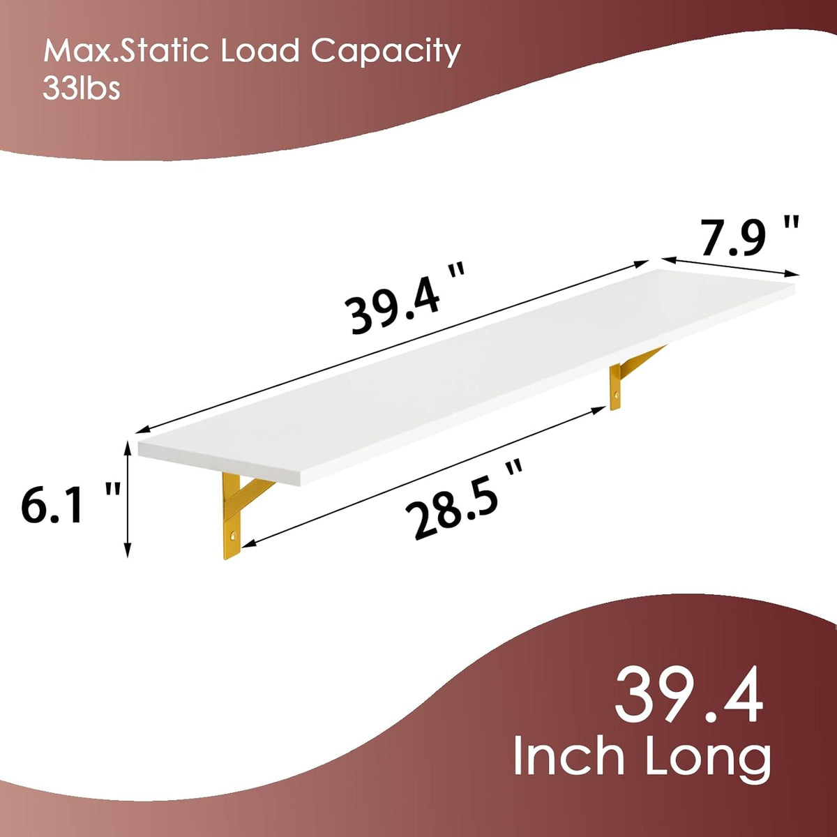 DINZI LVJ Long Wall Shelves, Set of 4, 39.4Inch Wall Mounted Shelves, Floating Shelves for Wall