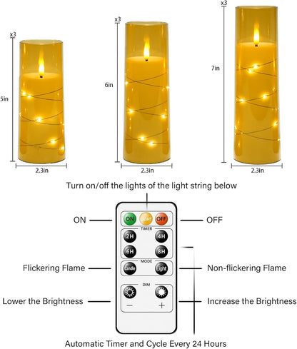 Flickering Flameless LED Candles,Battery Operated Candles 9 Pcs with Embedded Star String,Acrylic