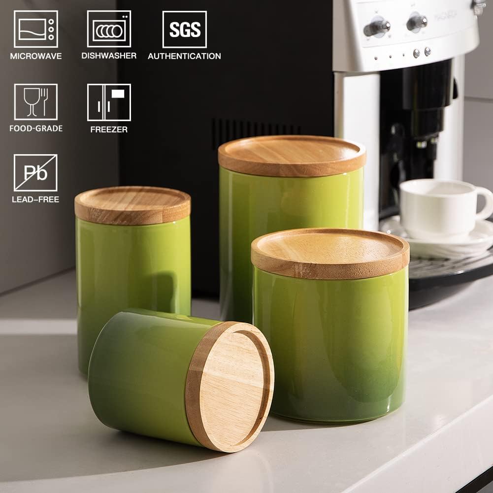 Sweejar Ceramic Food Storage Jar, Stackable Kitchen Canisters, Containers with Airtight Seal Wooden