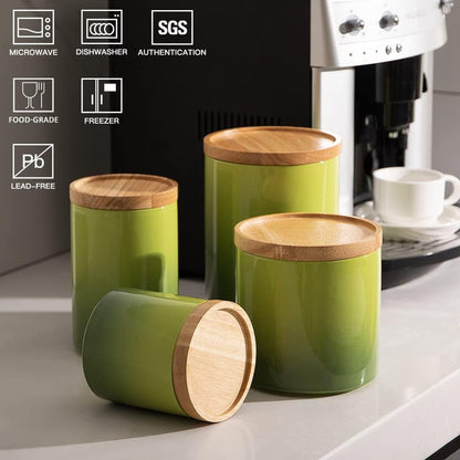 Sweejar Ceramic Food Storage Jar, Stackable Kitchen Canisters, Containers with Airtight Seal Wooden