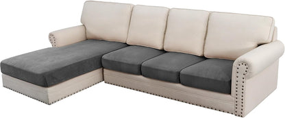 H.VERSAILTEX Velvet Stretch Sectional Couch Covers 4 Pieces Sofa Seat Cushion Covers L Shape