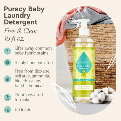 Puracy Liquid Baby Laundry Detergent - 1,4 Dioxane Free, Natural, Scent-Free Gentle Laundry