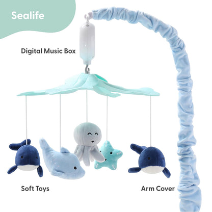 The Peanutshell Crib Mobile for Boys or Girls - Light and Dark Blue Musical Baby Crib Mobile with