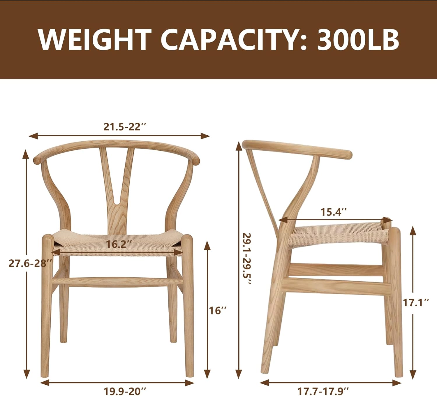 Wishbone Chair Natural Solid Wood Dining Chair/Hans Wegner Y Chair Rattan and Wood Accent Armrest