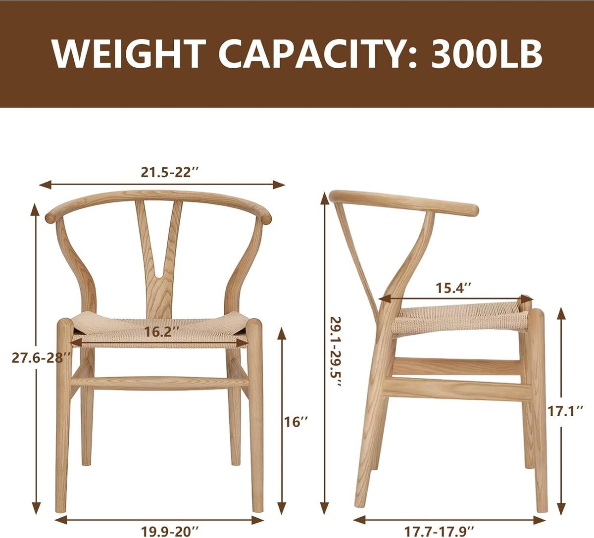 Wishbone Chair Natural Solid Wood Dining Chair/Hans Wegner Y Chair Rattan and Wood Accent Armrest