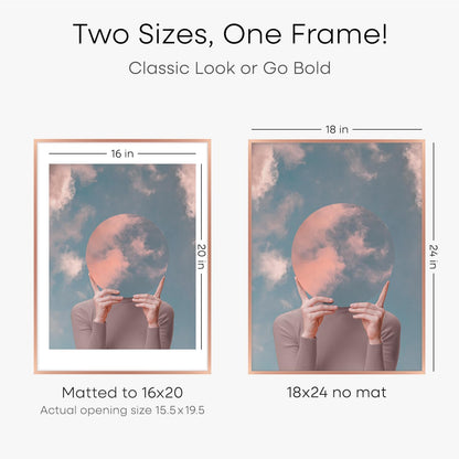 Homeforia 18x24 Frame Rose Gold, High End Metal 18x24 Poster Frames with Mat 16x20 inch Photo, 18 x