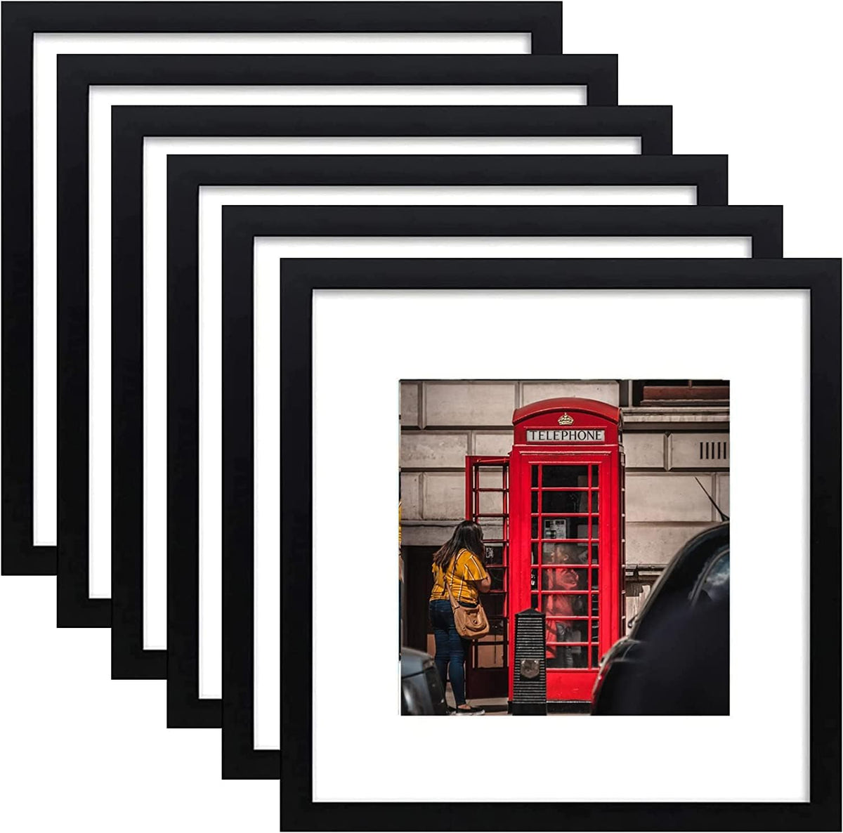 8x8 Picture Frame Set of 6, Display Pictures 5x5 with Mat or 8x8 Without Mat for Wall Mounting or