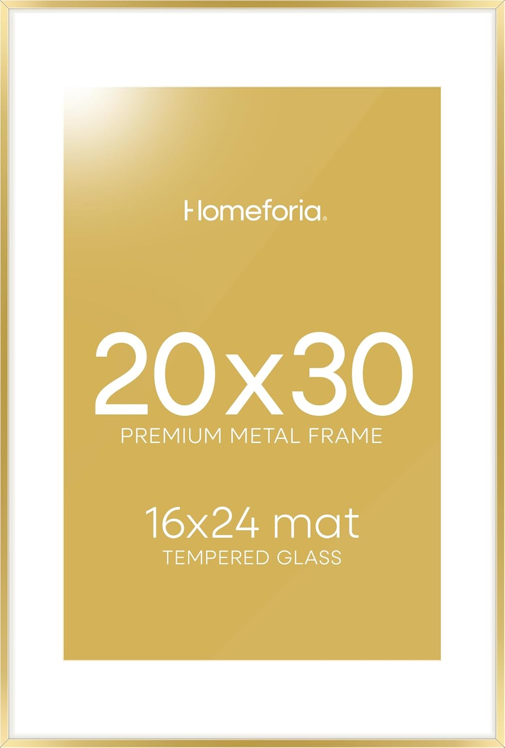 Homeforia 20x30 Poster Frame Gold, High End Metal 20 x 30 Picture Frames with Mat 16 by 24 Photo
