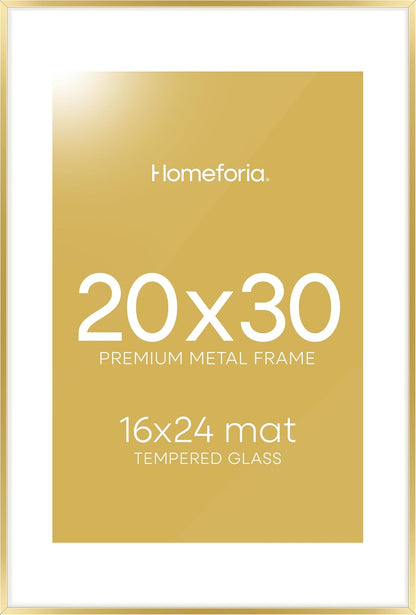 Homeforia 20x30 Poster Frame Gold, High End Metal 20 x 30 Picture Frames with Mat 16 by 24 Photo