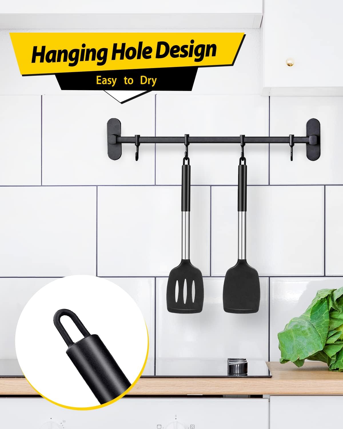 Pack of 2 Silicone Solid Turner, Non Stick Slotted Kitchen Spatulas, High Heat Resistant BPA Free