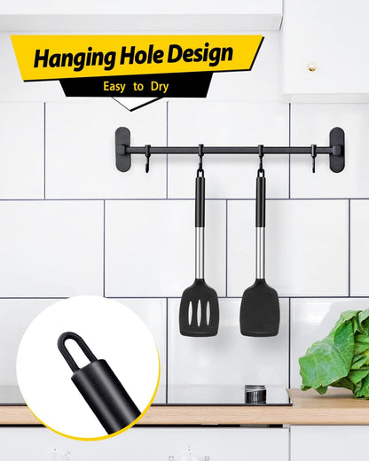 Pack of 2 Silicone Solid Turner, Non Stick Slotted Kitchen Spatulas, High Heat Resistant BPA Free