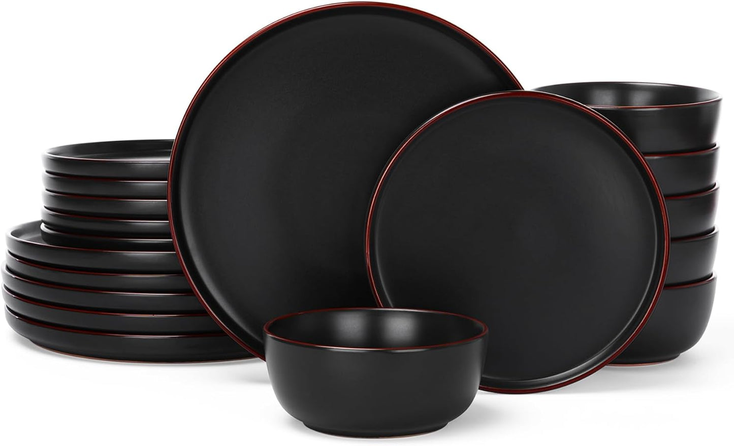 Famiware Mercury Plates and Bowls Sets, 18 Pieces Stoneware Dinnerware Sets, Dishes Set for 6