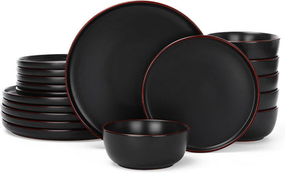 Famiware Mercury Plates and Bowls Sets, 18 Pieces Stoneware Dinnerware Sets, Dishes Set for 6