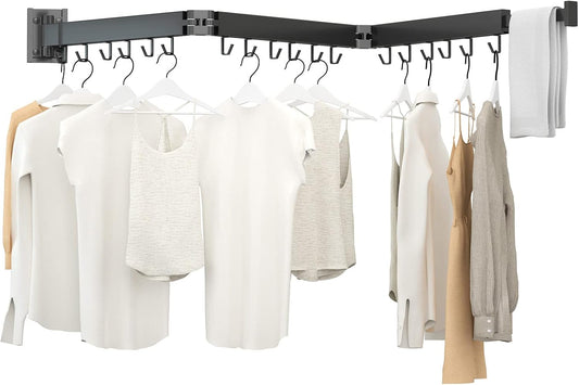 Foldable Clothes Drying Rack, 2 Fold Laundry Drying Rack Wall Mount, [No Drilling] Folding &