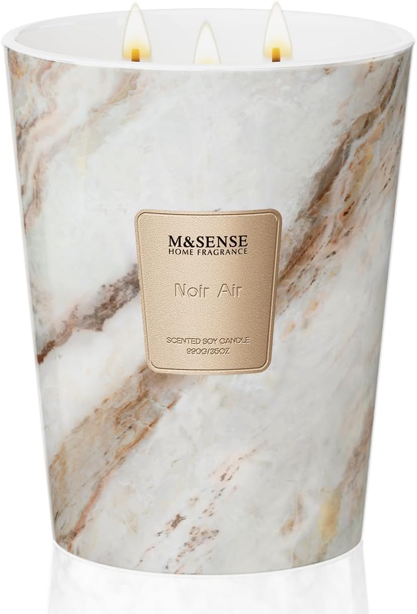 M&SENSE NoirAir Scented Candles for Home, 3-Wick Highly Scented Jar Candles, Extra Large Candle 35