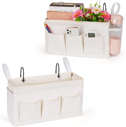 Bedside Caddy Organizer with Fixed Straps and Water Bottle Holder for Home, College Dorm, Hospital