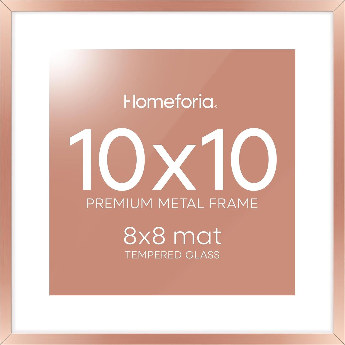 Homeforia 10x10 Picture Frame Rose Gold, High End Metal 10 by 10 Square Frames with Mat 8 x 8