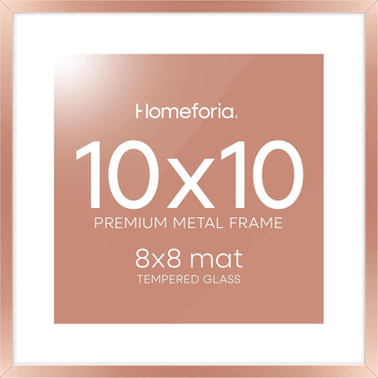 Homeforia 10x10 Picture Frame Rose Gold, High End Metal 10 by 10 Square Frames with Mat 8 x 8