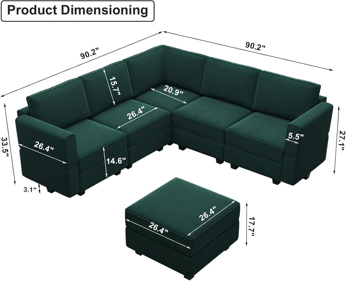 Belffin Modular Sectional Sofa with Storage Seats Velvet L Shaped Corner Couch Convertible